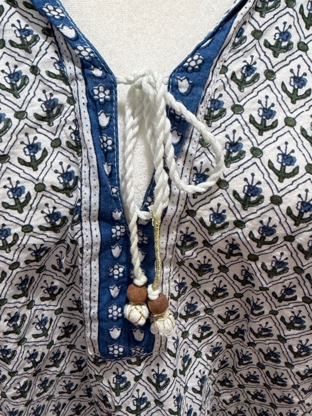 Emerson Fry India Collection Indigo Organic Raglan Sleeve Heritage Top Sz. L - Picture 3 of 6